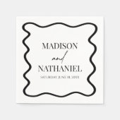 Black White Elegant Wavy Border Wedding Serviette (Vorderseite)