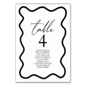 Black White Elegant Wavy Border Wedding Tischnummer (Rückseite)