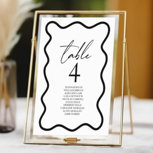 Black White Elegant Wavy Border Wedding Tischnummer