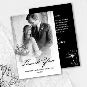 Black & White Elegante Foto Hochzeit Danke Karte