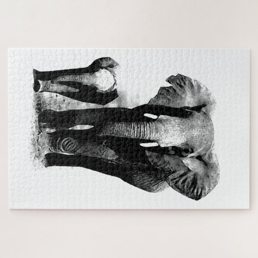 Black & White Elephant & Baby - Tiere Art Puzzle (Horizontal)