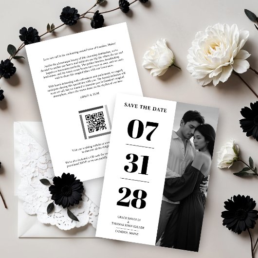 Black & White Enchanting and Delicate Simple Photo Save The Date