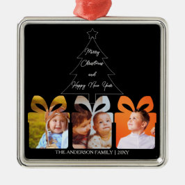 Black White Family Photo Minimalist Christmas Tree Ornament Aus Metall