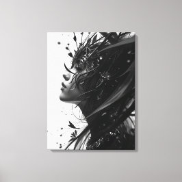 Black & White Fantasy Woman Portrait – Elegant Abs Leinwanddruck