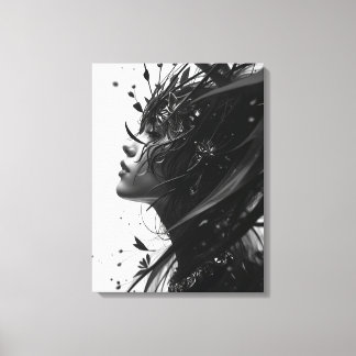 Black & White Fantasy Woman Portrait – Elegant Abs Leinwanddruck