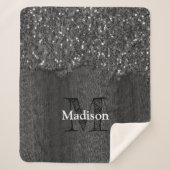 Black white faux sparkles rustic wood Monogram Sherpadecke (Vorderseite)