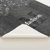 Black white faux sparkles rustic wood Monogram Sherpadecke (3/4)