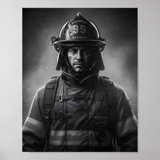 Black & White Firefighter Hero Fireman Tribute  Poster (Vorne)