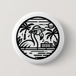 Black & White Flamingo Headphones & Music Tropics Button