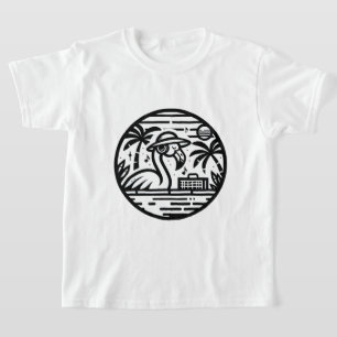 Black & White Flamingo Headphones & Music Tropics T-Shirt