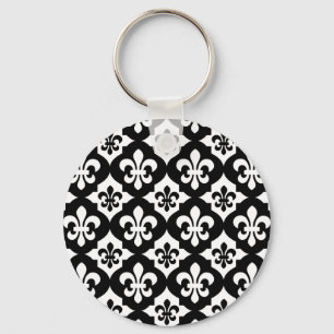Black White Fleur De Lis Pattern Schlüsselanhänger