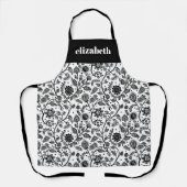Black White Floral Botanical Boho Custom Name Bold Schürze (Vorderseite)