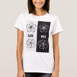 Black  White Floral Contrast Art | Minimalist T-Shirt