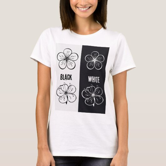 Black White Floral Contrast Art | Minimalist T-Shirt (Vorderseite)