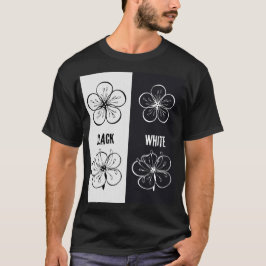 Black White Floral Contrast Art | Minimalist T-Shirt