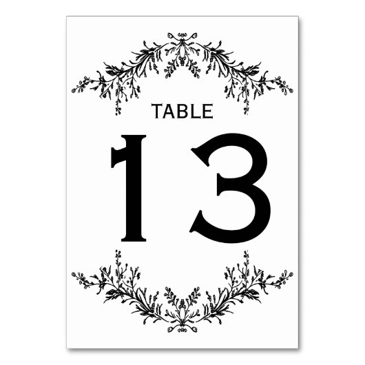 Black White Floral Line Art | Table Number Tischnummer (Vorderseite)