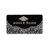 Black & White Floral Paisley Abschluss Hat Adressaufkleber (Vorne)
