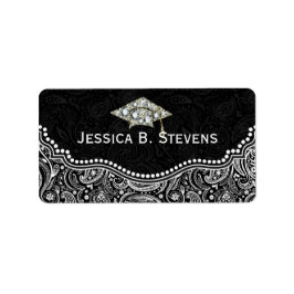 Black & White Floral Paisley Abschluss Hat Adressaufkleber