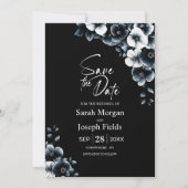 Black White Floral Save the Date Einladung (Vorderseite)