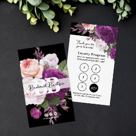 Black & White Floral Service Loyalität 5-Briefmark Visitenkarte