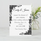 “Black & White Floral Wedding Invitation Einladung (Stehend Vorderseite)
