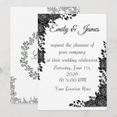 “Black & White Floral Wedding Invitation Einladung (Vorne/Hinten)