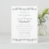 Black White Flourish Elegant Any Time Wedding Einladung (Stehend Vorderseite)