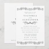 Black White Flourish Elegant Any Time Wedding Einladung (Vorne/Hinten)