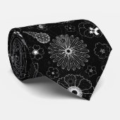 Black & White Flowers Geometric Line Pattern Krawatte (Gerollt)