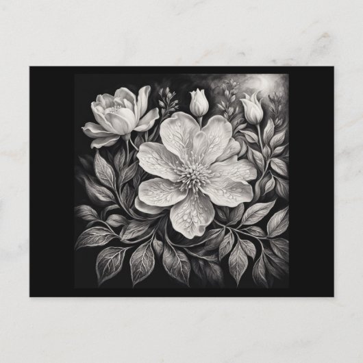 Black & White Flowers Postkarte (Vorderseite)