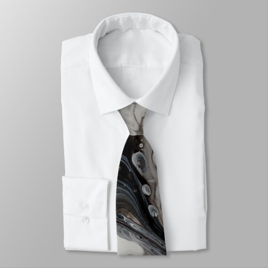 Black White Fluid Marble Liquid Abstract Art Krawatte (Gebunden)