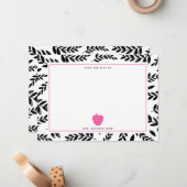 Black + White Foliage Pink Apfellehrer Mitteilungskarte (Vorderseite/Rückseite Beispiel)