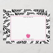 Black + White Foliage Pink Apfellehrer Mitteilungskarte (Vorne/Hinten)