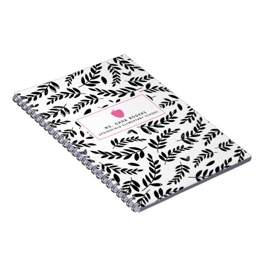 Black + White Foliage Pink Apple Teacher Notebook Notizblock (Rechte Seite)