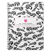 Black + White Foliage Pink Apple Teacher Notebook Notizblock (Vorderseite)