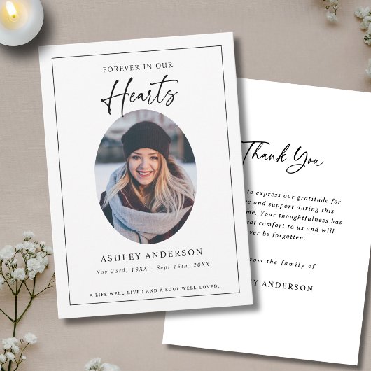  Black White Forever in Our Hearts Funeral Dankeskarte