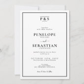 Black & White Formal Monogram All In One Wedding Einladung (Vorderseite)