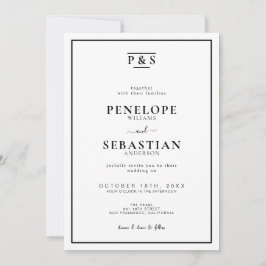 Black & White Formal Monogram All In One Wedding Einladung