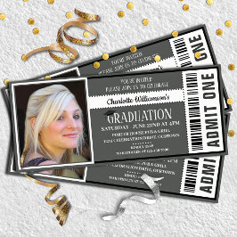 Black|White Foto Ticket Graduation Party Einladung