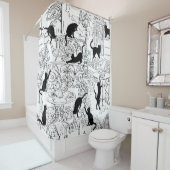 Black & White French Cat Paris Café Duschvorhang (Beispiel)