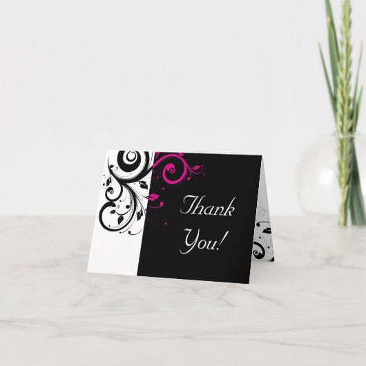 Black, White, Fuchsia Reverse Swirl Thank You Card Dankeskarte (Vorderseite)
