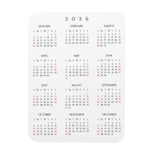 Black White Full Year 2026 Calendar Fridge Kitchen Magnet (Vertikal)