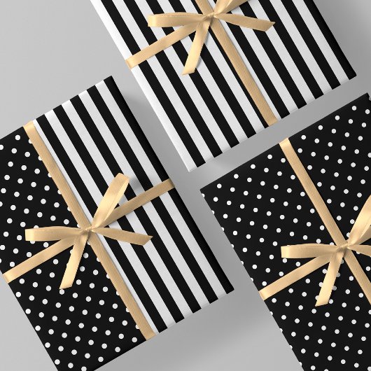 Black & White Fun & Unique Stripes & Polka Dots Geschenkpapier Set