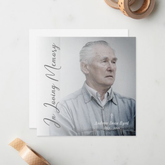 Black & White Funeral Service Dear Ones Photo Mitteilungskarte (Vorderseite/Rückseite Beispiel)