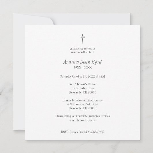 Black & White Funeral Service Dear Ones Photo Mitteilungskarte (Rückseite)