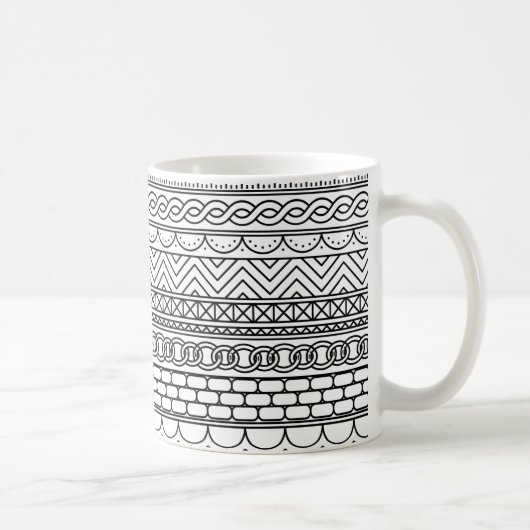 Black & White Geometric Border Sampler Pattern Kaffeetasse (Rechts)