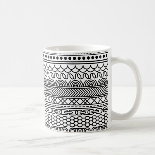 Black & White Geometric Border Sampler Pattern Kaffeetasse (Rechts)