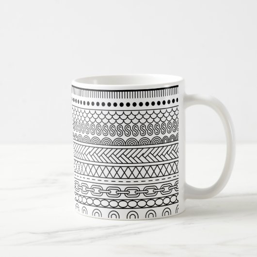 Black & White Geometric Border Sampler Pattern Kaffeetasse (Rechts)