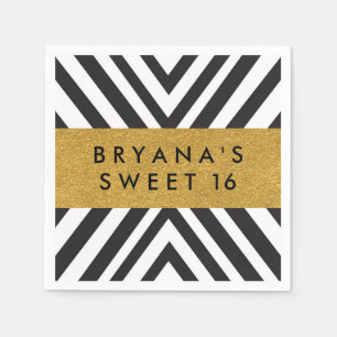 Black & White Geometric Chic Gold Moderne Neapel Serviette