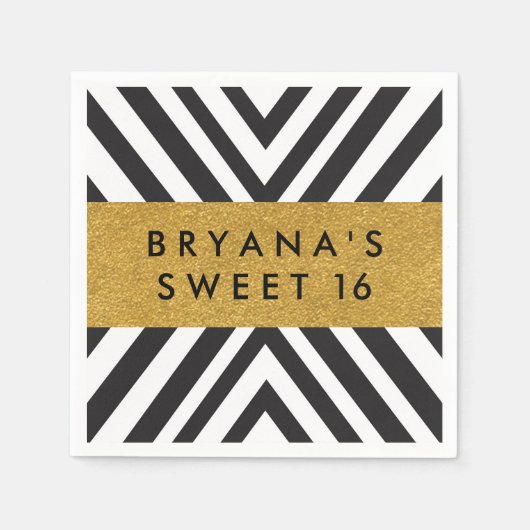 Black & White Geometric Chic Gold Moderne Neapel Serviette (Vorderseite)